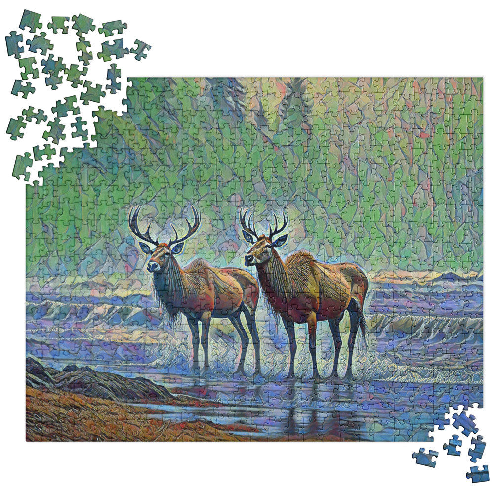 Two Elk on the Beach - Oregon - Digital Art - Jigsaw puzzle