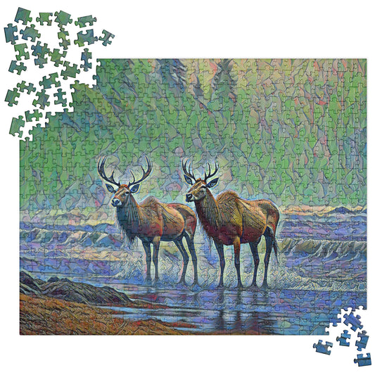 Two Elk on the Beach - Oregon - Digital Art - Jigsaw puzzle