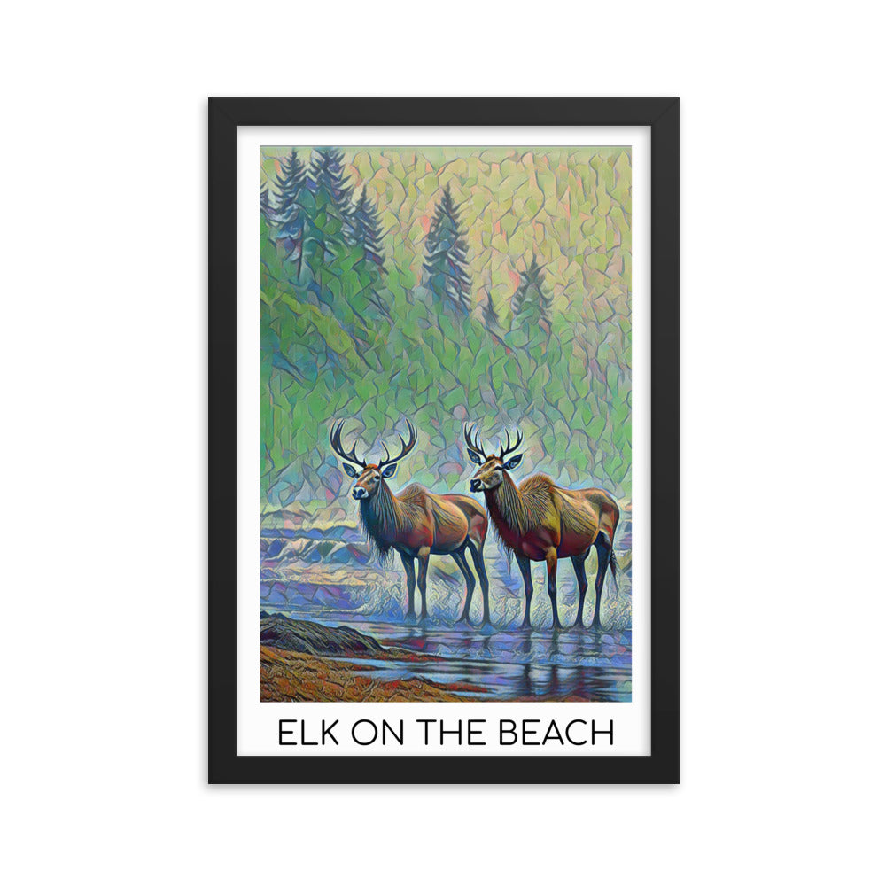 Elk on the Beach - Framed  poster