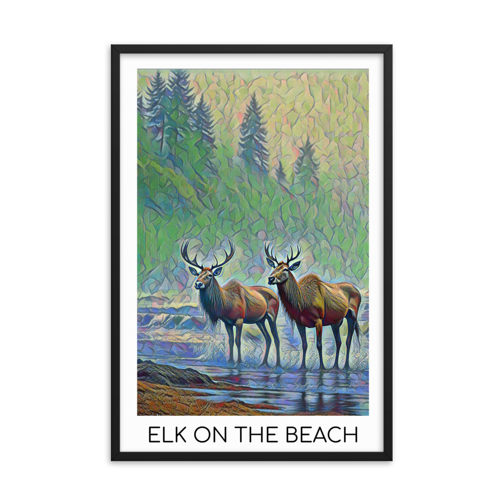 Elk on the Beach - Framed  poster