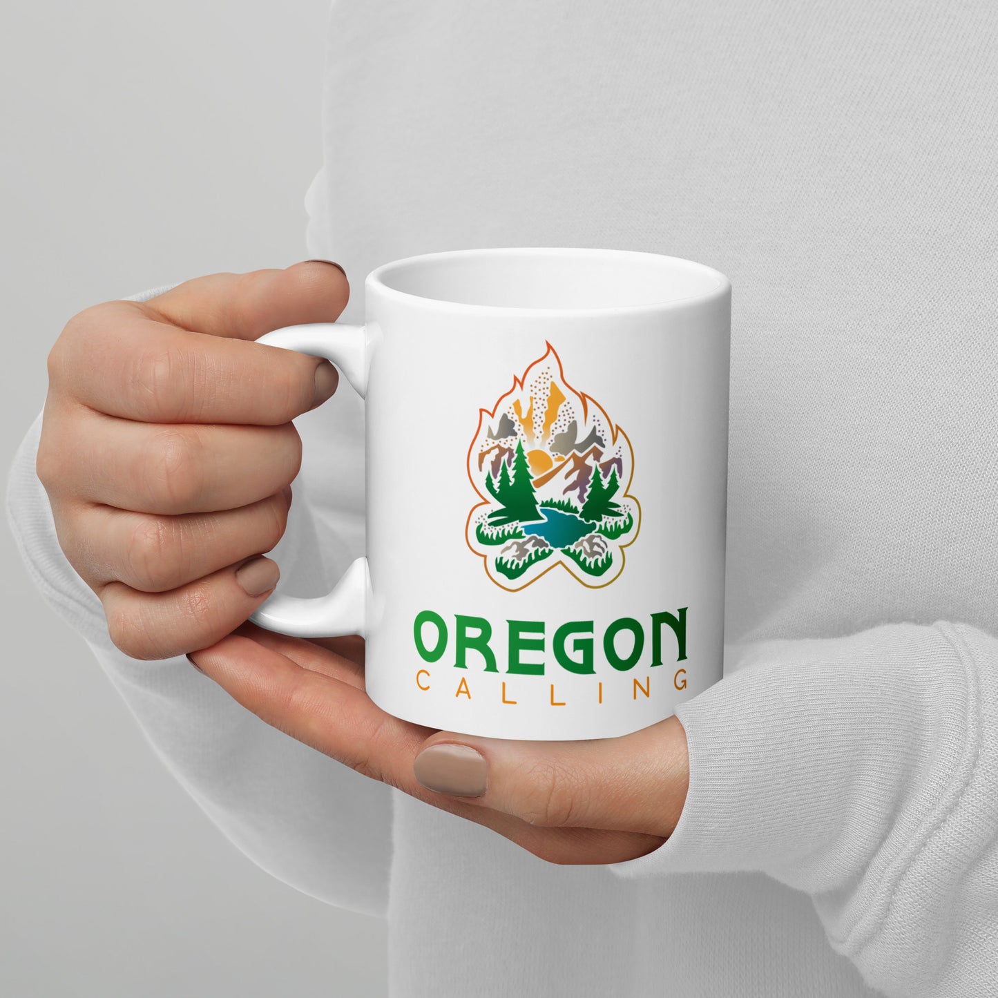 Oregon Calling - White glossy mug