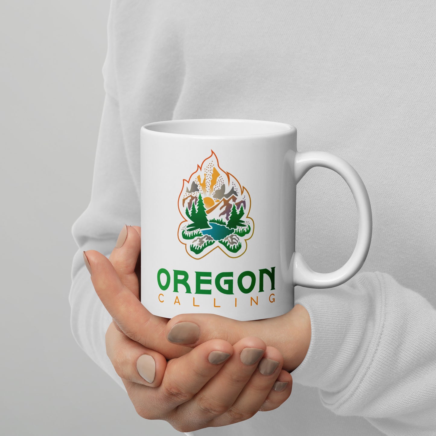 Oregon Calling - White glossy mug