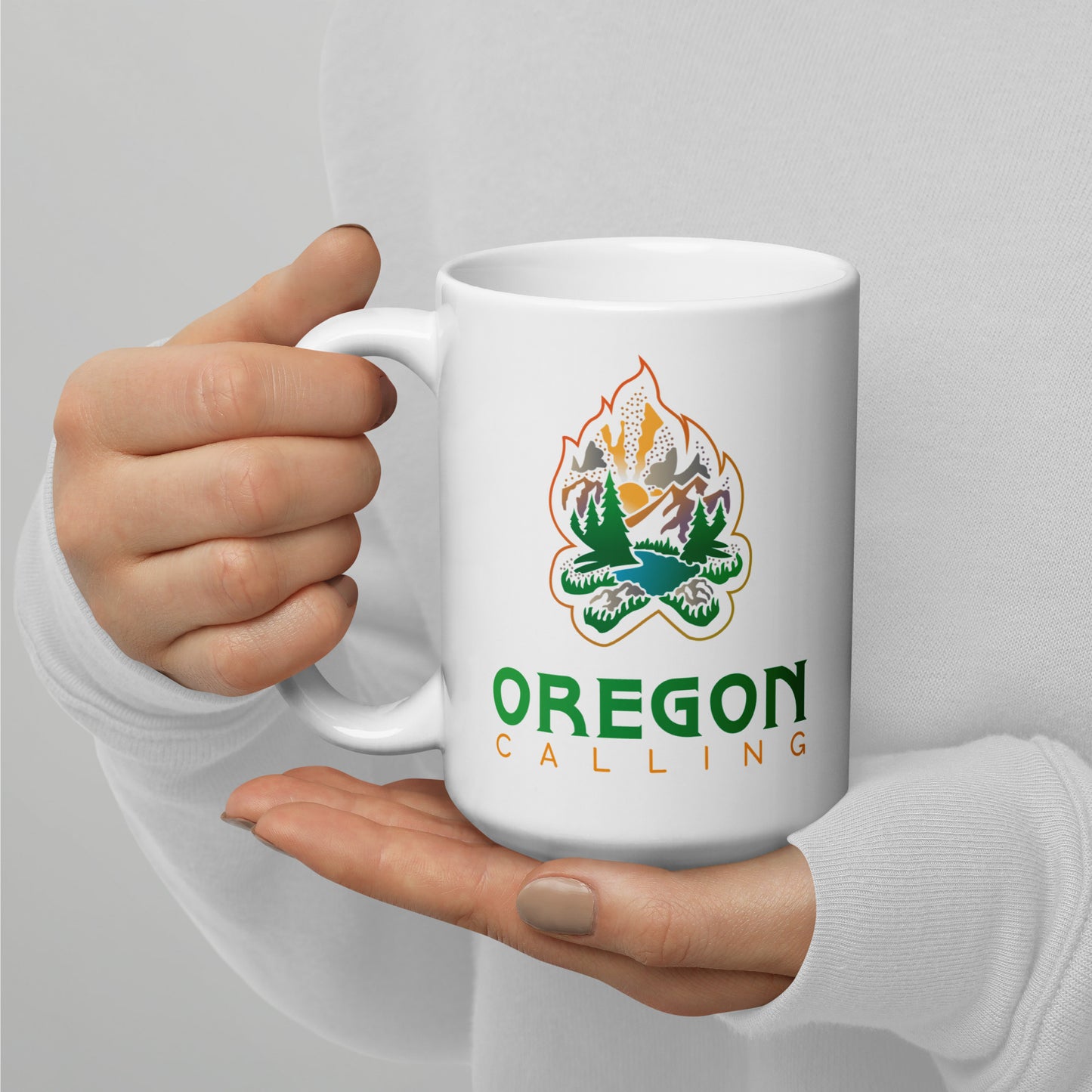 Oregon Calling - White glossy mug