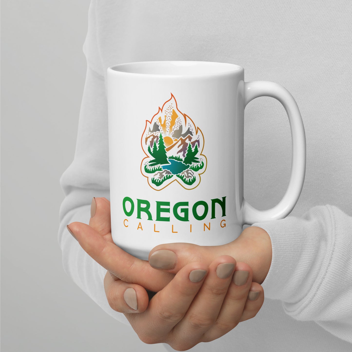 Oregon Calling - White glossy mug