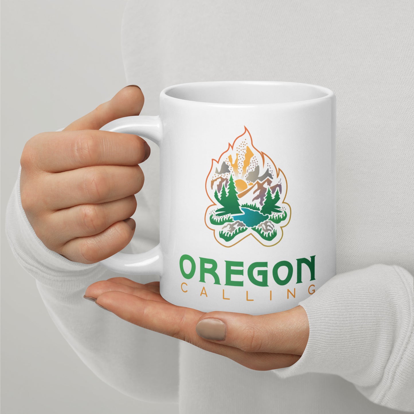 Oregon Calling - White glossy mug