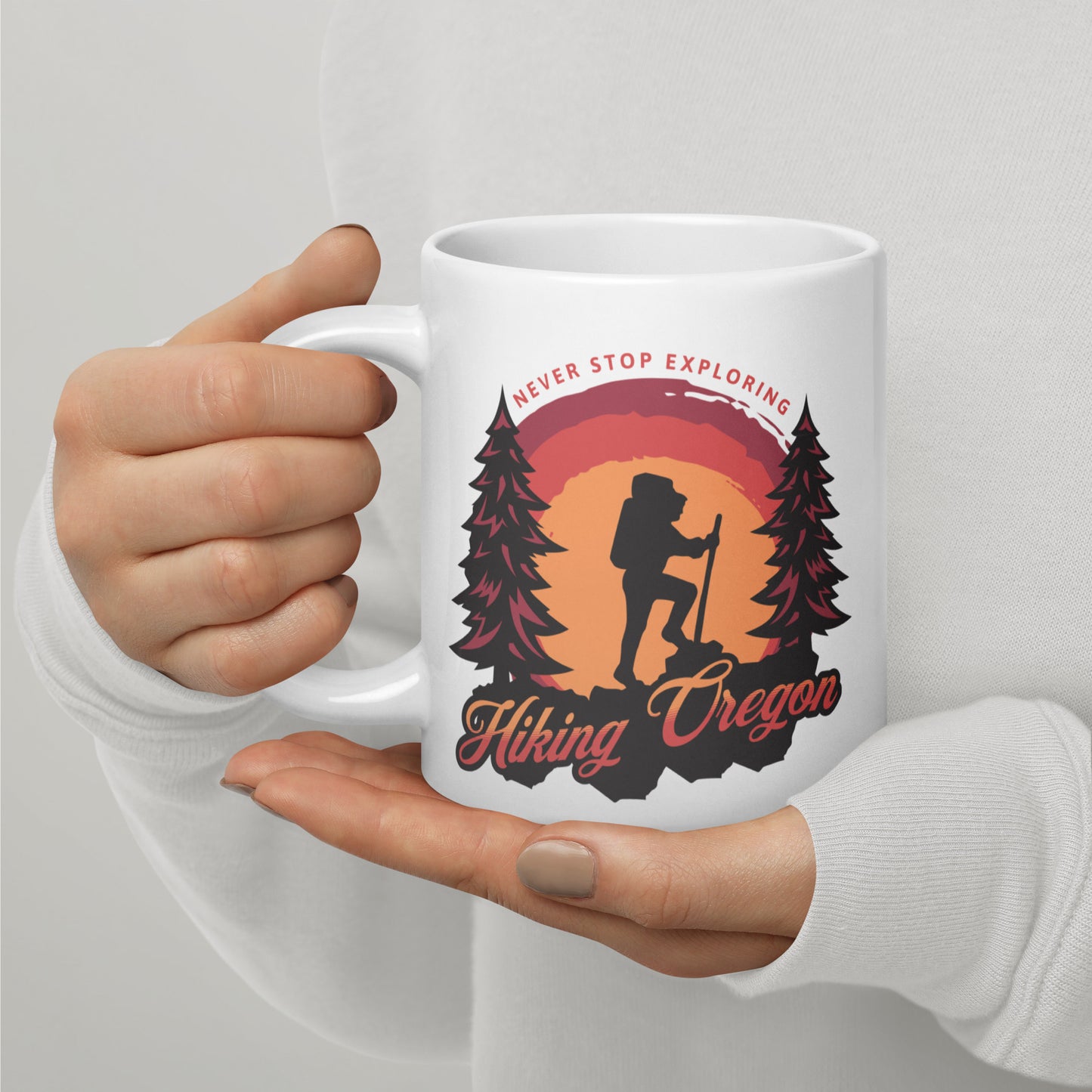 Hiking Oregon/2 - White glossy mug