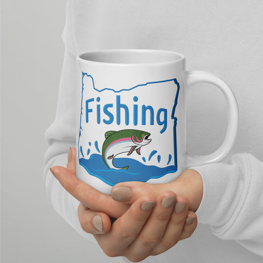 Oregon Fishing - White glossy mug