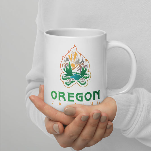 Oregon Calling - White glossy mug