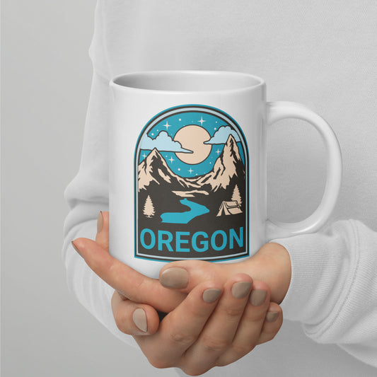 Camping Oregon - White glossy mug