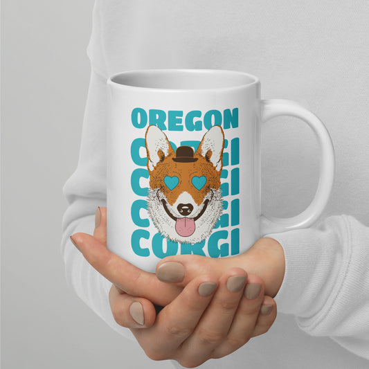 Oregon Corgi - White glossy mug