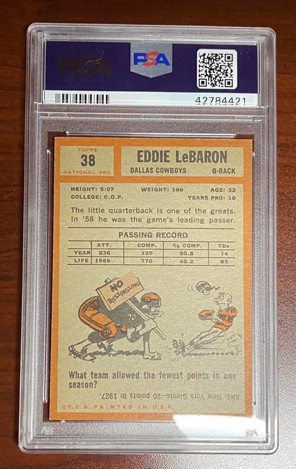 EDDIE LEBARON - 1962 TOPPS #38 - PSA7