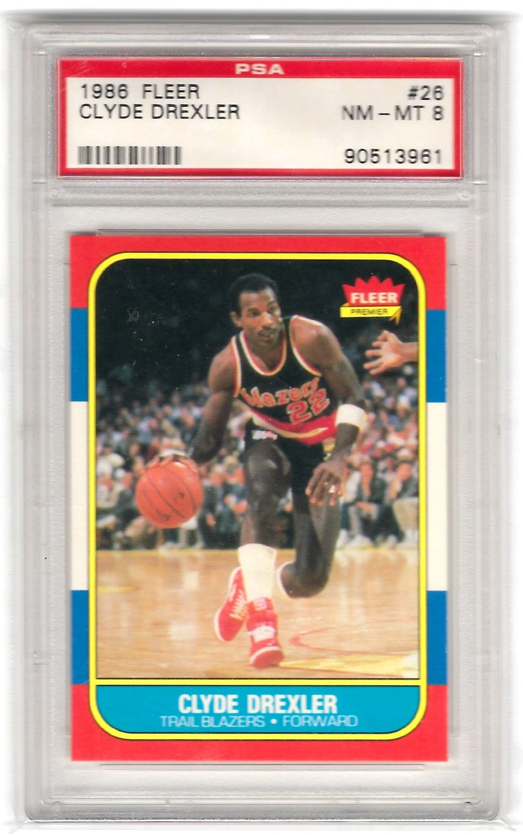 CLYDE DREXLER ROOKIE - 1986 FLEER - PSA 8